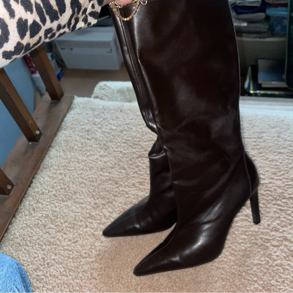 MANGO Chocolate Brown Pointed Toe Boots